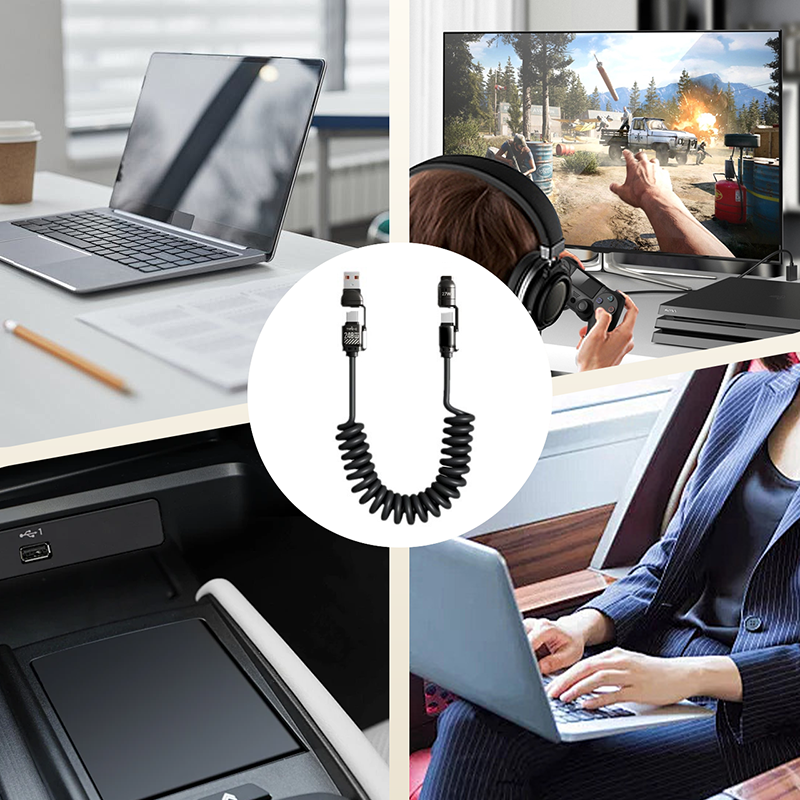 Cavo di ricarica rapida retrattile a molla 4 in 1