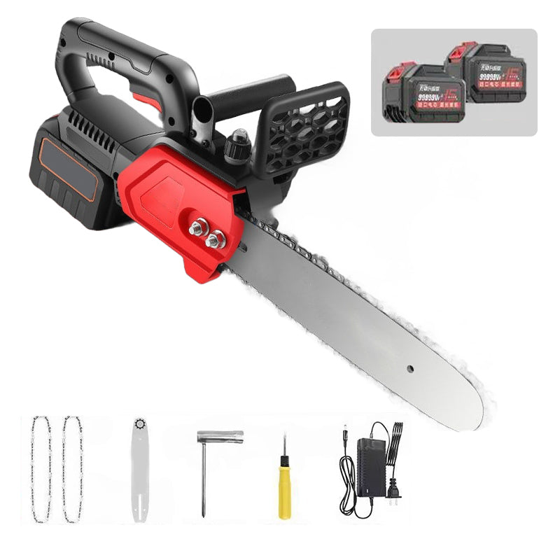 Motosega a batteria agli ioni di litio 🪚 — Motore in rame puro | Taglio rapido, nessun inceppamento | Protezione contro l'avvio accidentale | Paraschegge | Versatile per giardinaggio, potatura e taglio della legna da ardere 🔥
