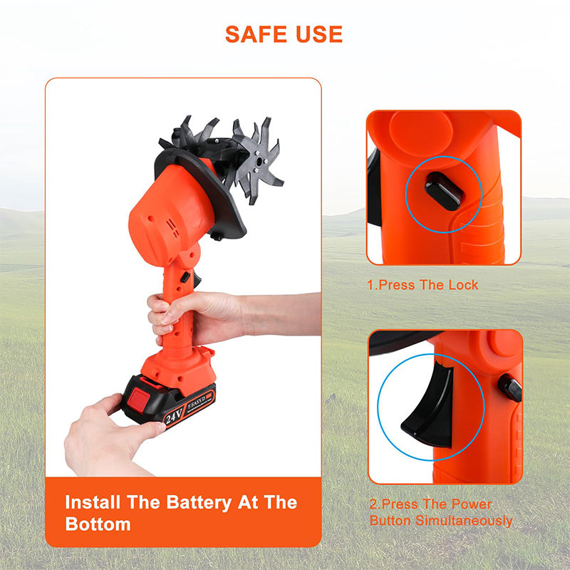 Set di Motozappa Elettrica Senza Fili Portatile e Ricaricabile