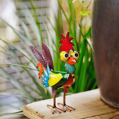 Simpatica Decorazione da Giardino a Forma di Gallo in Metallo
