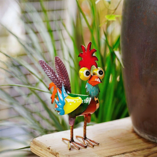 Simpatica Decorazione da Giardino a Forma di Gallo in Metallo