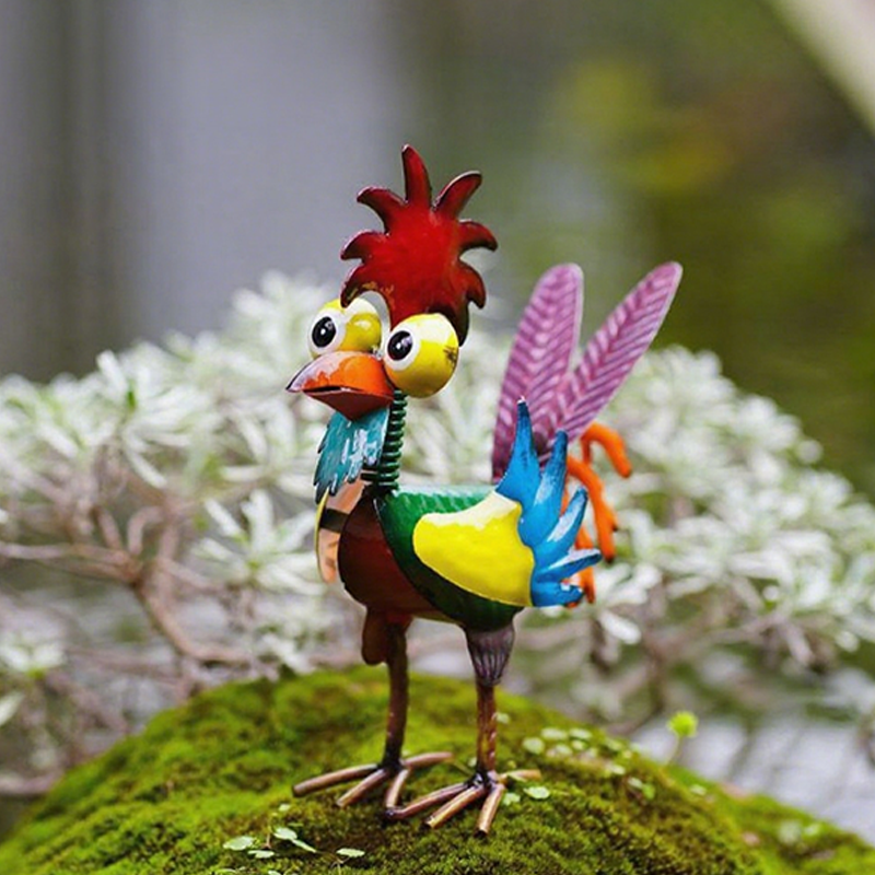 Simpatica Decorazione da Giardino a Forma di Gallo in Metallo