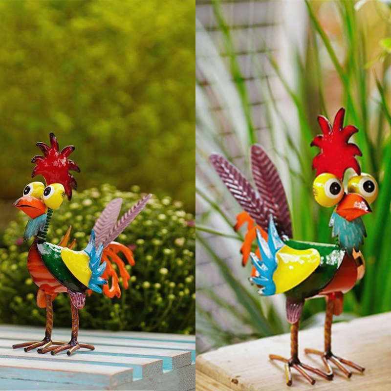 Simpatica Decorazione da Giardino a Forma di Gallo in Metallo