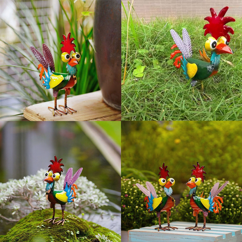 Simpatica Decorazione da Giardino a Forma di Gallo in Metallo
