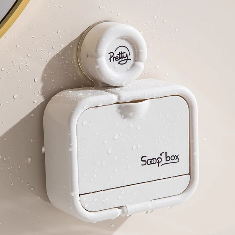 🧼✨ Portasapone da parete con ventosa e coperchio ribaltabile – Dì Addio al sapone bagnato e alla sporcizia! 🚫 Montaggio senza fori, vassoio raccogliacqua, facile da pulire, per bagno 🛁 ✨