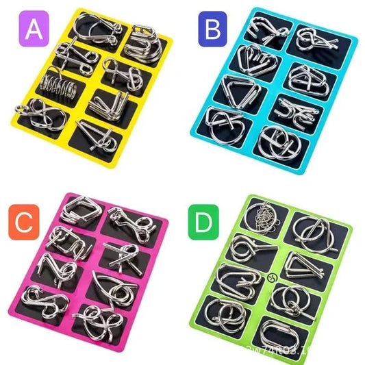 Anello puzzle in metallo da otto pezzi versione blu rompicapo