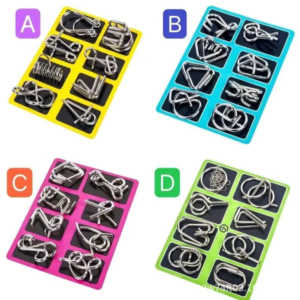 Anello puzzle in metallo da otto pezzi versione blu rompicapo
