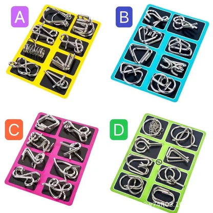 Anello puzzle in metallo da otto pezzi versione blu rompicapo