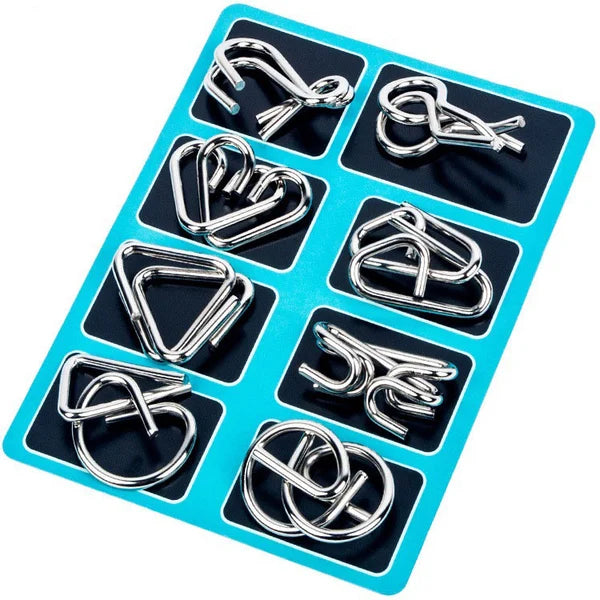 Anello puzzle in metallo da otto pezzi versione blu rompicapo