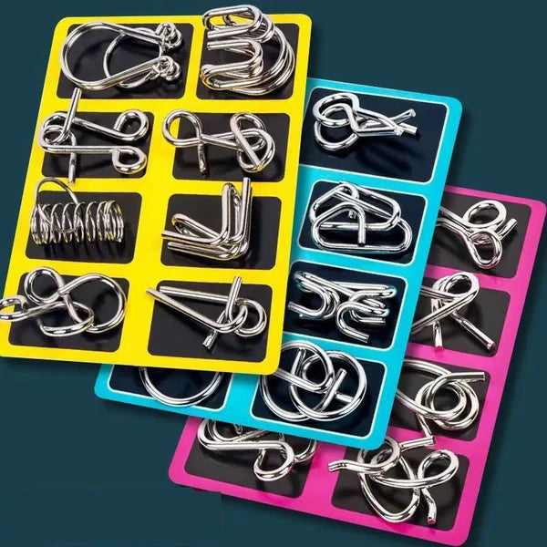 Anello puzzle in metallo da otto pezzi versione blu rompicapo