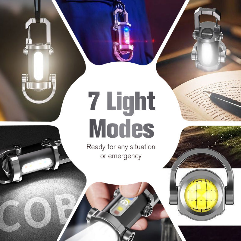 🥳2026 BESTSELLER✨OLTRE 50.000 VENDUTI! 🔦 Torcia portachiavi LED+COB con 7 modalità luminose. Ultra leggera, solo 29g, da agganciare a chiavi o giacca. Pratica per passeggiate, emergenze, riparazioni. Compatta e resistente, non rimarrai mai al buio.