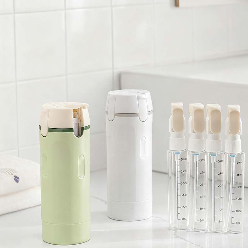 🧴 50% DI SCONTO! ✨ Set Flaconi da Viaggio 4-in-1 Ricaricabili – Senza Perdite, Compatti & Organizzati ✈️