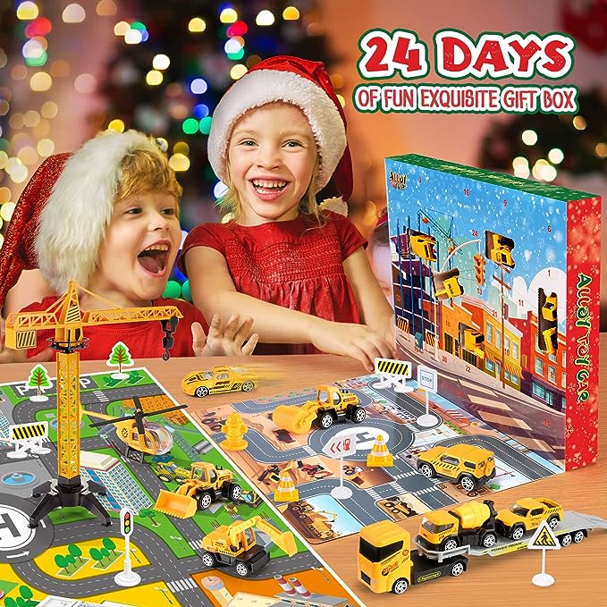 🎁Regalo di Natale con il 50% di sconto!!! 🚗Calendario dell'Avvento per bambini (maschietti): set di veicoli da cantiere in lega