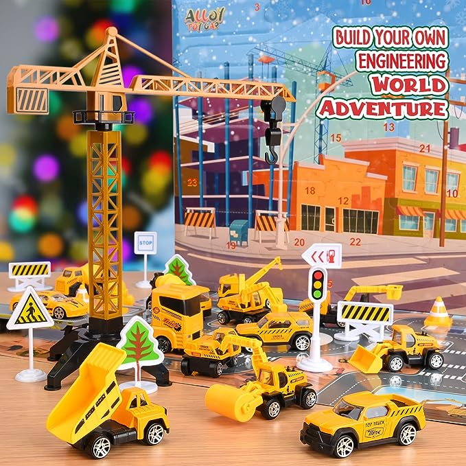 🎁Regalo di Natale con il 50% di sconto!!! 🚗Calendario dell'Avvento per bambini (maschietti): set di veicoli da cantiere in lega