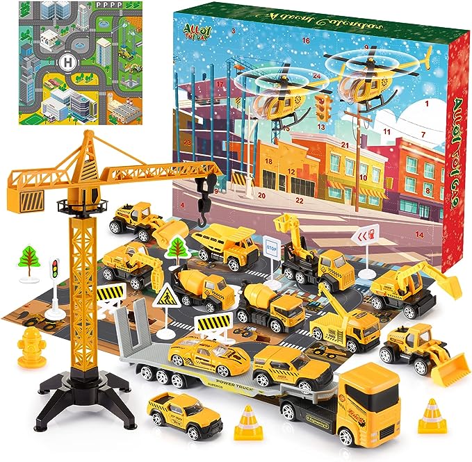 🎁Regalo di Natale con il 50% di sconto!!! 🚗Calendario dell'Avvento per bambini (maschietti): set di veicoli da cantiere in lega