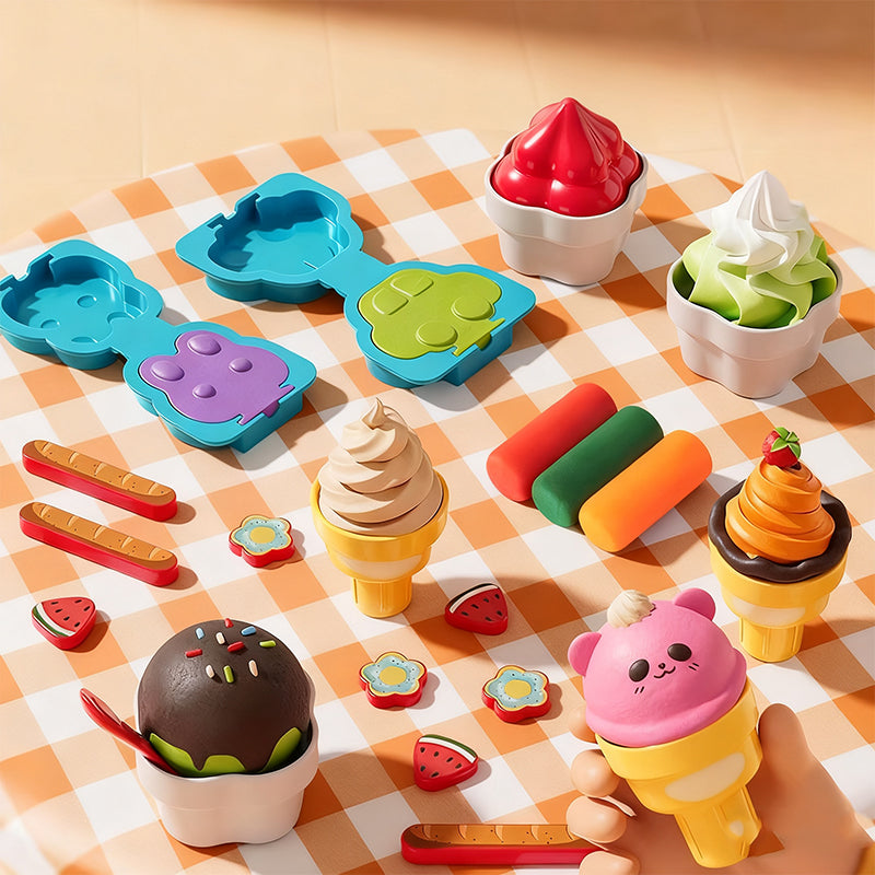 🎄 60% SCONTO! 🍦 SET PASTA MODELLABILE GELATO - 6 Colori e 10 Accessori, Non Tossico e Sicuro, Regalo Perfetto per Bambini 3-8 Anni 🎁✨