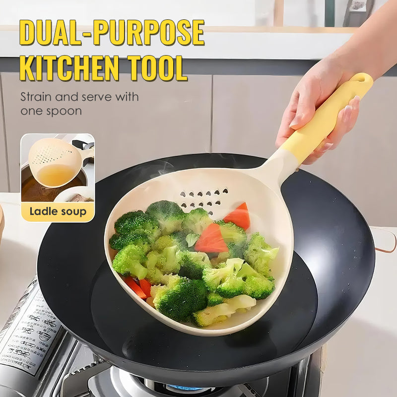🥄 COMPRA 2 E RICEVI 3! ✨ CUCCHIAIO DA SERVIRE 2 IN 1 - Grande capacità con colino integrato, silicone resistente al calore per cucinare e servire, lavabile in lavastoviglie 🍝🔍