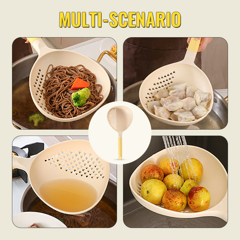 🥄 COMPRA 2 E RICEVI 3! ✨ CUCCHIAIO DA SERVIRE 2 IN 1 - Grande capacità con colino integrato, silicone resistente al calore per cucinare e servire, lavabile in lavastoviglie 🍝🔍