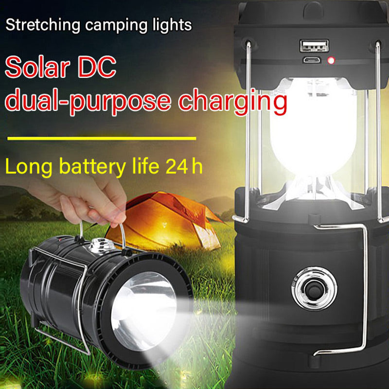 Lampada da campeggio a energia solare con braccio retrattile
