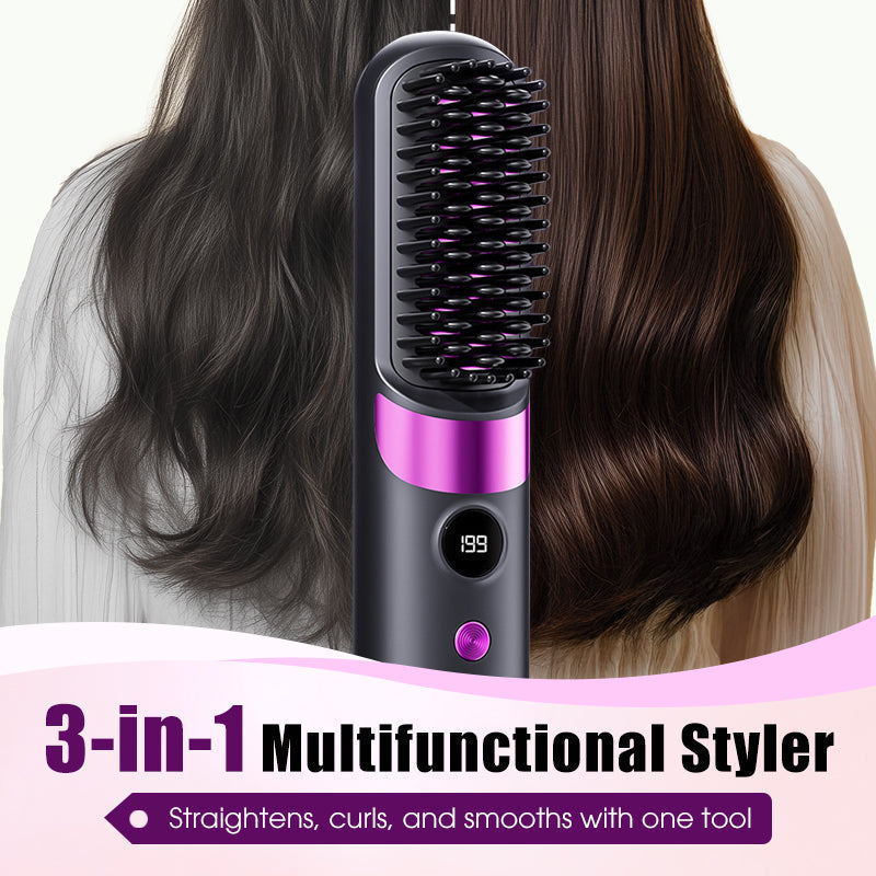 💇‍♀️🔥 Spazzola Lisciante 3-in-1 Senza Fili – liscia, arriccia, districca – USB-C, 4 livelli – capelli perfetti ovunque! ✨
