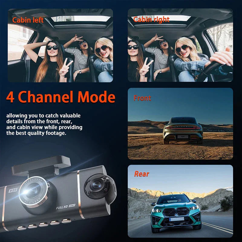 🏆Sconto del 50%!🚗Dashcam HD a 4 canali con registrazione anteriore, interna e posteriore🎥