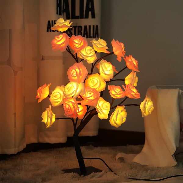 Lampada da Tavolo a Forma di Albero con Fiori di Rosa