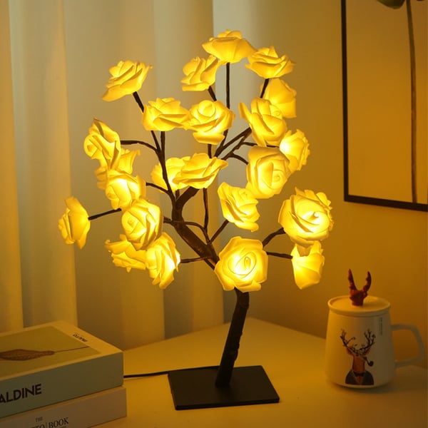 Lampada da Tavolo a Forma di Albero con Fiori di Rosa