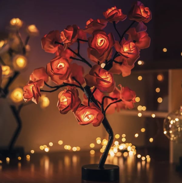 Lampada da Tavolo a Forma di Albero con Fiori di Rosa