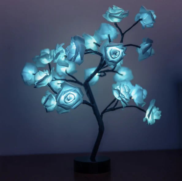Lampada da Tavolo a Forma di Albero con Fiori di Rosa