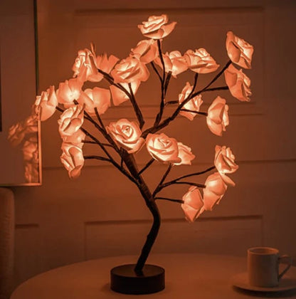 Lampada da Tavolo a Forma di Albero con Fiori di Rosa