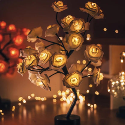 Lampada da Tavolo a Forma di Albero con Fiori di Rosa