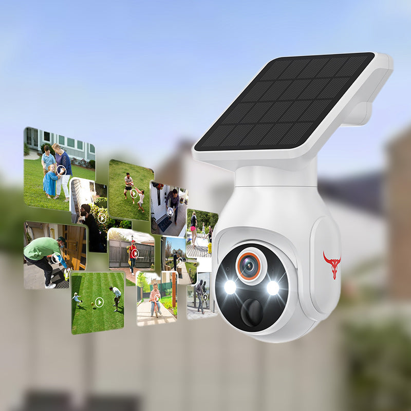 Telecamera di sicurezza solare wireless per esterni, sorveglianza WiFi alimentata a batteria 1080P, rilevamento umano, visione notturna a colori, WiFi 2,4G, live view e archiviazione cloud