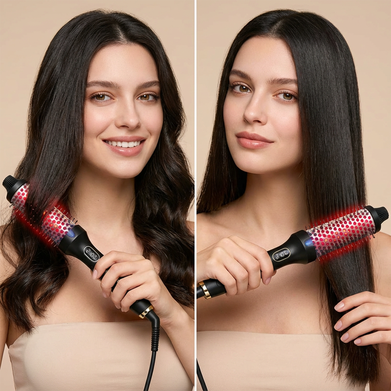 Pettine riscaldato 2 in 1 per lisciare e arricciare i capelli