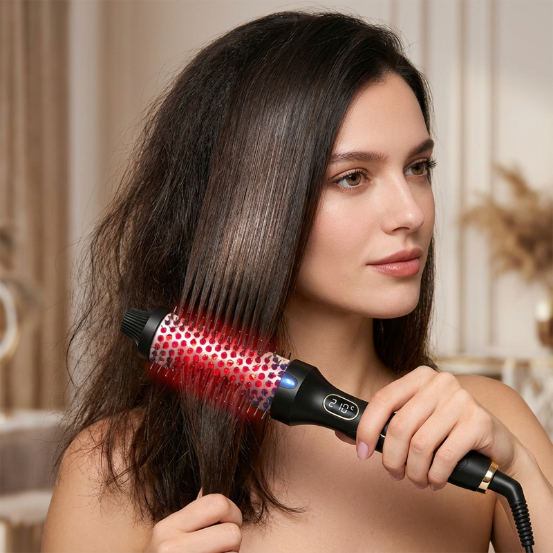 Pettine riscaldato 2 in 1 per lisciare e arricciare i capelli