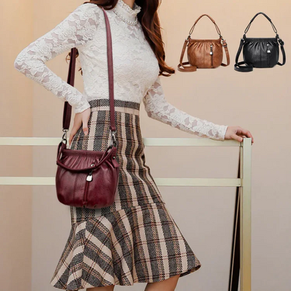 Borsa a tracolla per borsa in morbida pelle con secchiello pieghettato casual alla moda