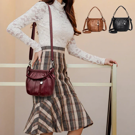 Borsa a tracolla per borsa in morbida pelle con secchiello pieghettato casual alla moda