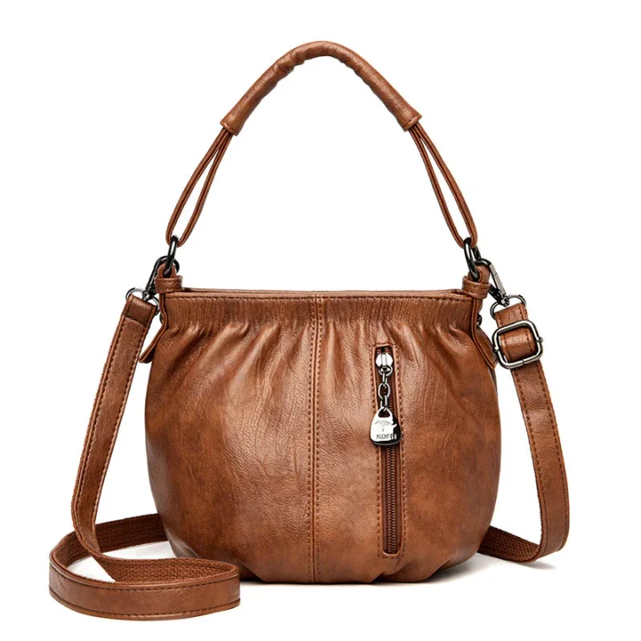 Borsa a tracolla per borsa in morbida pelle con secchiello pieghettato casual alla moda