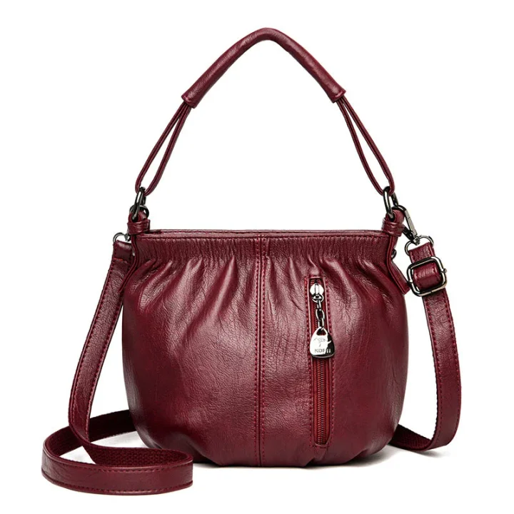 Borsa a tracolla per borsa in morbida pelle con secchiello pieghettato casual alla moda