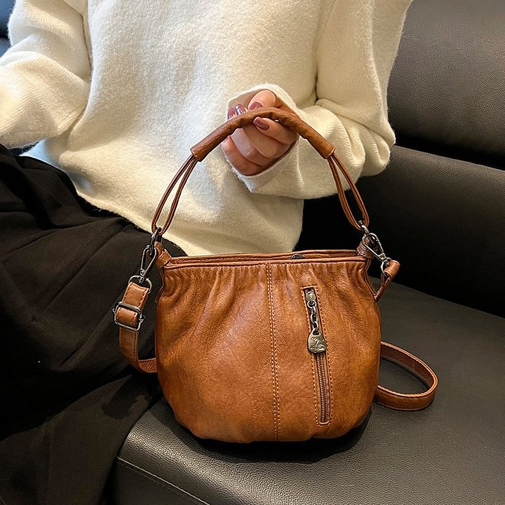 Borsa a tracolla per borsa in morbida pelle con secchiello pieghettato casual alla moda