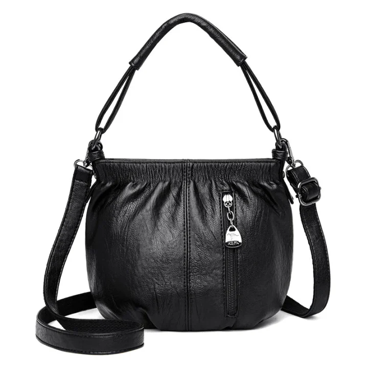 Borsa a tracolla per borsa in morbida pelle con secchiello pieghettato casual alla moda