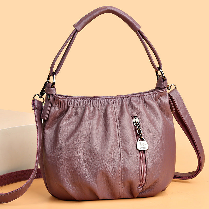 Borsa a tracolla per borsa in morbida pelle con secchiello pieghettato casual alla moda