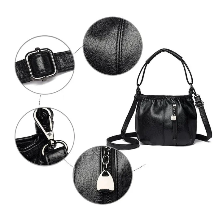 Borsa a tracolla per borsa in morbida pelle con secchiello pieghettato casual alla moda