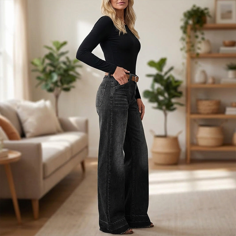 Jeans a zampa da donna retrò con tasche