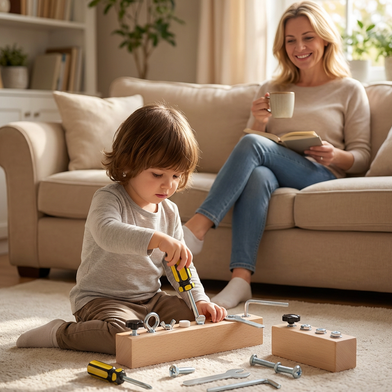 Tavola Montessori in Legno con Cacciavite - Gioco Educativo per Sviluppare la Motricità Fine