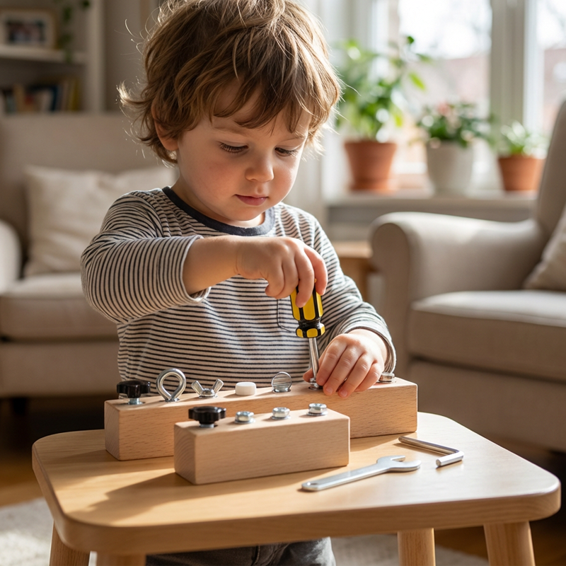 Tavola Montessori in Legno con Cacciavite - Gioco Educativo per Sviluppare la Motricità Fine