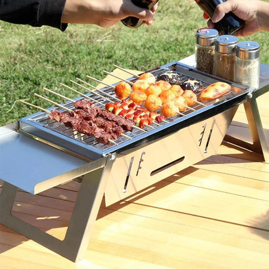 Barbecue Pieghevole da Esterno in Acciaio Inossidabile