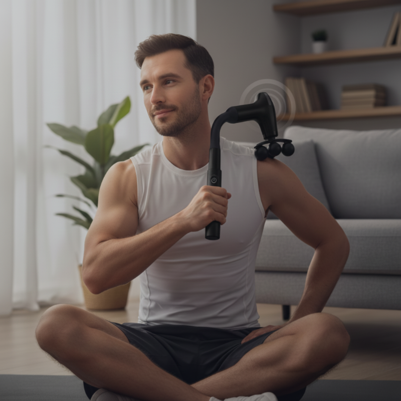 Massaggiatore a percussione con manico lungo e 5 testine