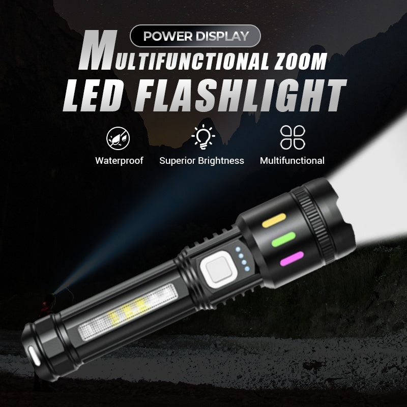 Torcia LED multifunzionale con zoom e indicatore di carica