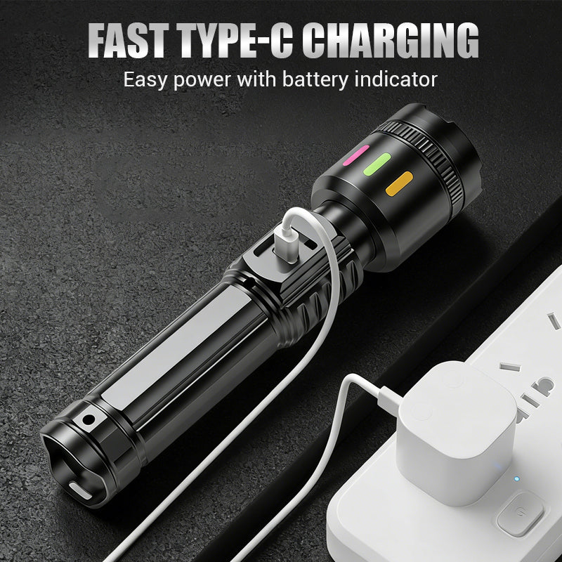 Torcia LED multifunzionale con zoom e indicatore di carica
