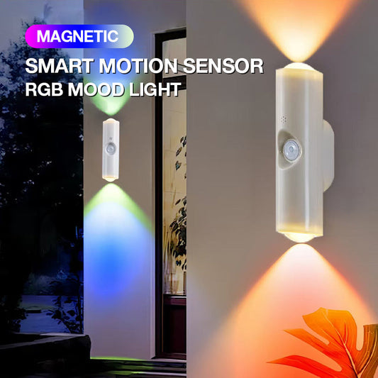 Luce notturna LED intelligente con sensore di movimento, lampada da parete RGB dimmerabile con cambio colore, luce d'ambiente magnetica ricaricabile via USB con effetto sfumato per camera da letto, corridoio e ingresso